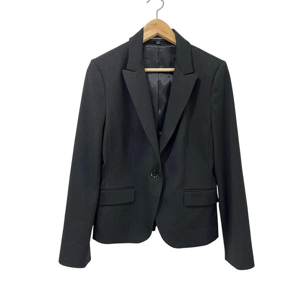 Express Design Studio Black Pinstripe Blazer Size 10 Career Office Chic